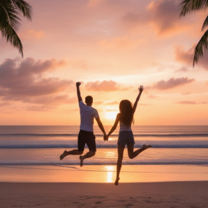Zwei Menschen auf einer Reise am Strand